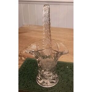 Vintage DUNCAN MILLER Cornflower Design Depression Glass Bride's Basket Vase 7in